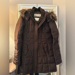 Abercrombie & Fitch Brown Puffer Coat Jacket Removable Hood Warm EUC Size Medium